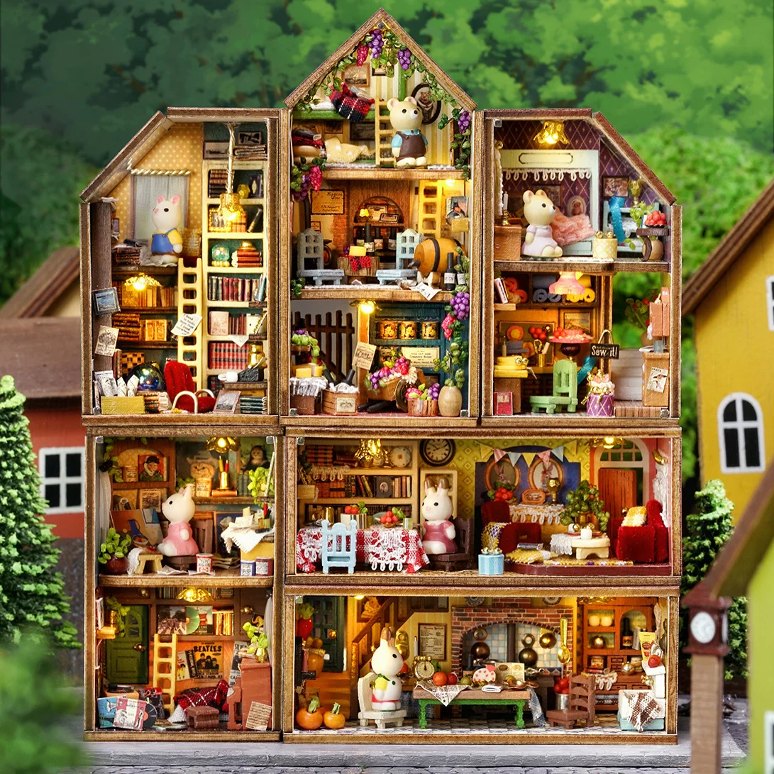 

New DIY Mini Rabbit Town Doll House Casa Wooden Town Mini Building Kit Furniture Cute Birthday Gift 3d Home Decoration