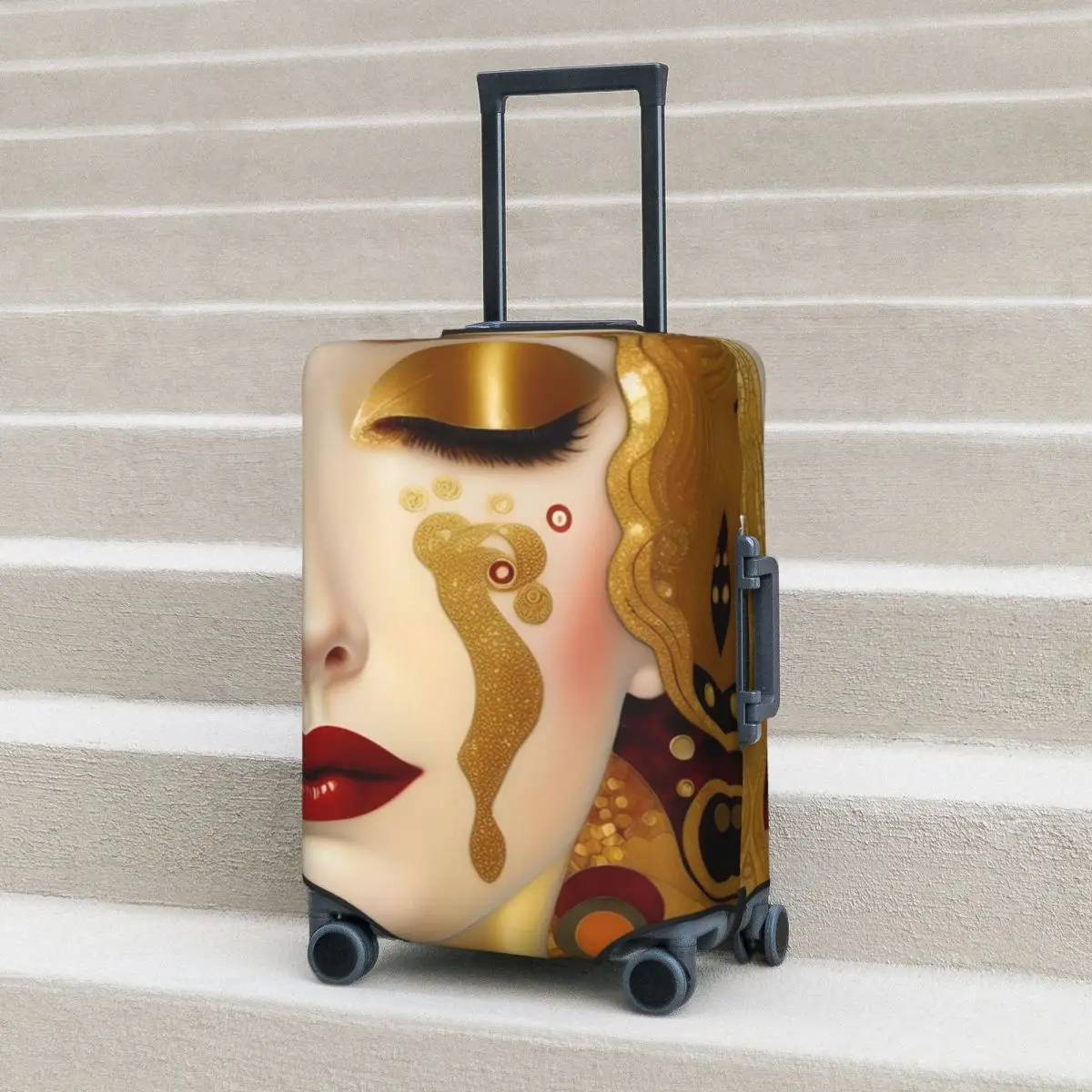 

Tears Kiss Painting Golden Suitcase Cover Female Van Gogh Travel Protection Flight Elastic Luggage Case