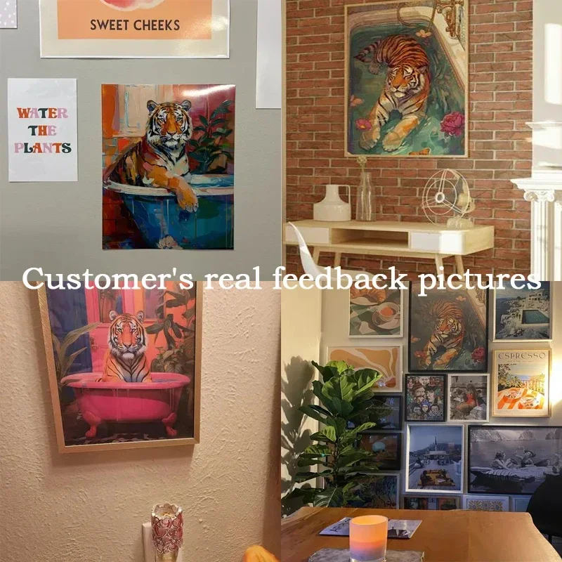 Эклектический цветной постер с животным принтом черный кот гепард в ванне