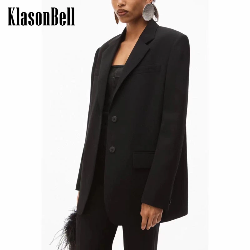 

Женский однобортный шерстяной Блейзер KlasonBell с черным КАРМАНОМ И Вышивкой Букв, 2,9