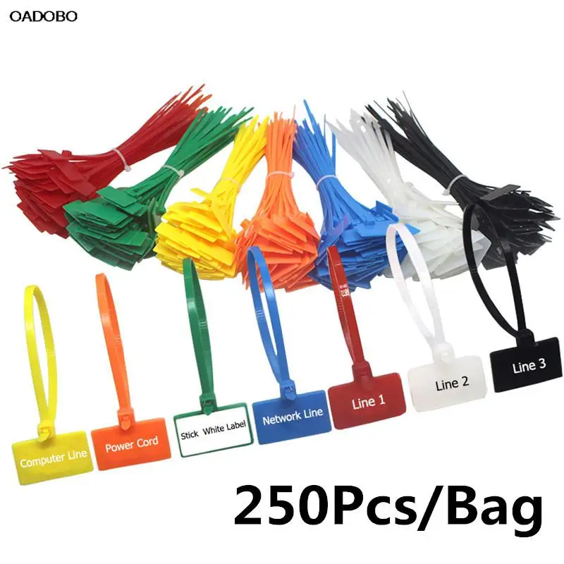 

250pcs/bag Easy Mark 4*150mm Nylon Cable Ties Tag Labels Plastic Loop Ties Markers Cable Tag Self-locking Zip Ties with Stickers