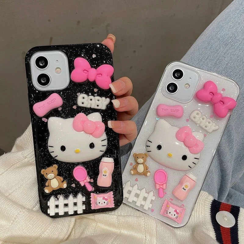 

Hello Kitty Cartoon Three-dimensional Transparent Phone Cases For Samsung S23 S21 S20 S22 FE A71 A81 A91 Note 20 Ultra PLUS 5G