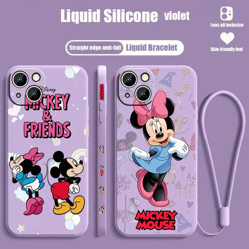 

Mickey Mouse Cute Phone Case For Apple iPhone 14 13 12 mini 11 Pro 8 7 6S 6 Plus XR XS X Max Liquid Left Rope Cover