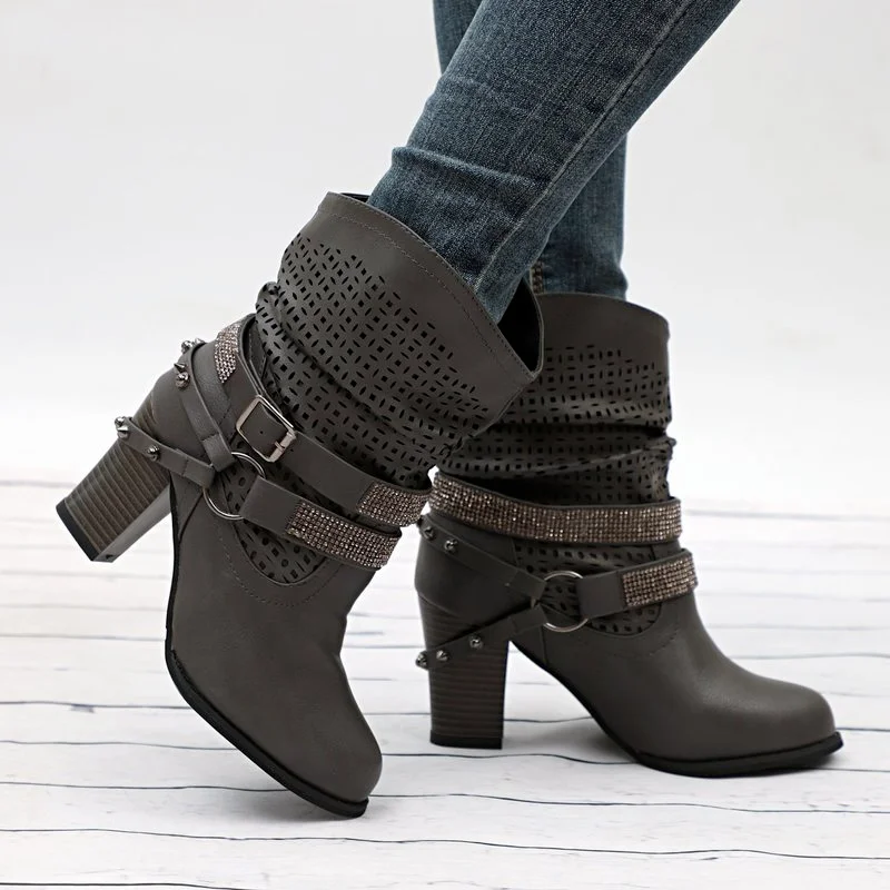 

Женская обувь, новинка 2022, сетчатые Зимние Теплые повседневные женские ботинки с круглым носком, стразы, женские ботинки из искусственной кожи с ремешком и пряжкой