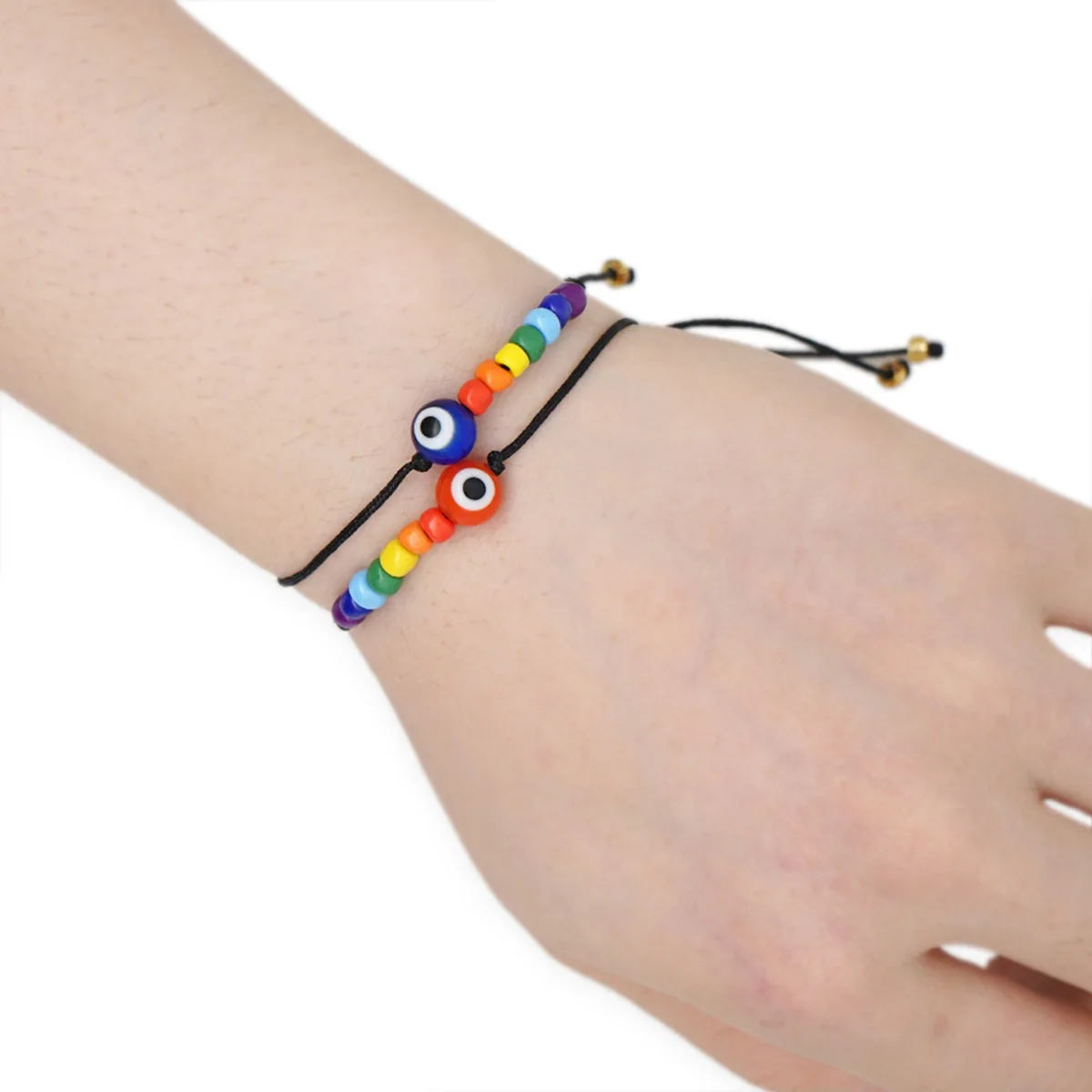 

2 PCS/Set Couple Bracelet Colorful Bead Evil Eyes Bracelets for Women Men Braided Rope Bracelets Friendship Girlfriend Jewelry