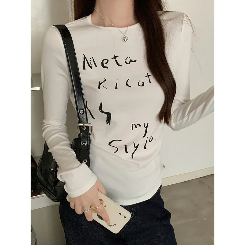 Осень-зима новые женские топы с длинными рукавами креативный буквенный принт