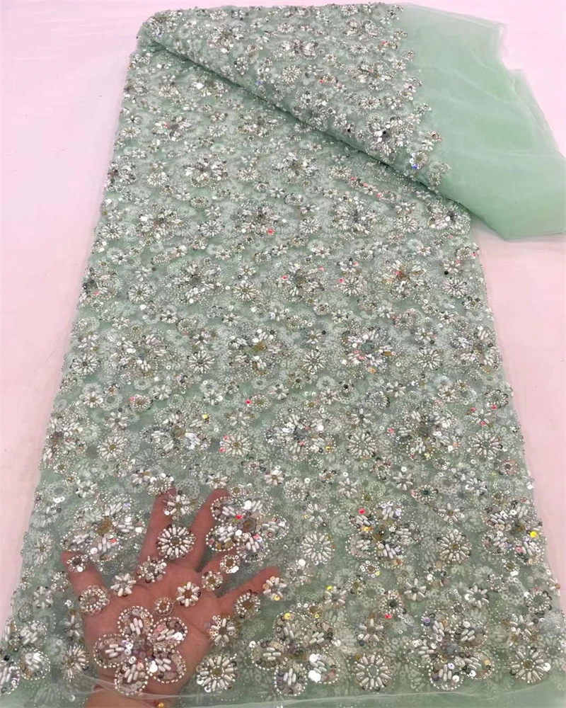 Бранди африканская кружевная ткань с бисером 2024 высококачественная бусинами