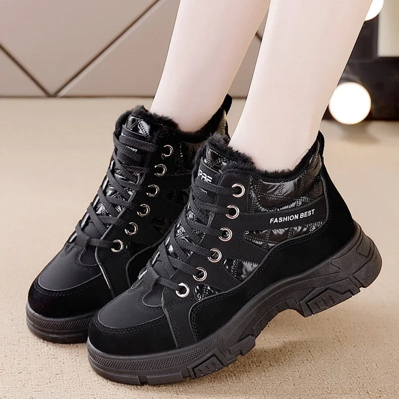 

Зимние женские зимние сапоги, новинка 2023, модная обувь с высоким верхом, Повседневные Удобные женские водонепроницаемые теплые женские сапоги на шнуровке