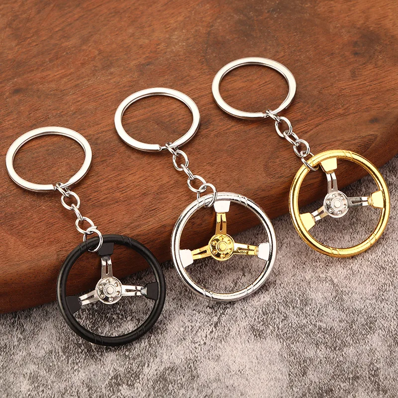 Hot Selling Sports Racing Mixed Color Personality Steering Wheel Modified Car Keychain Creative Model Metal Charm Key Ring 2023