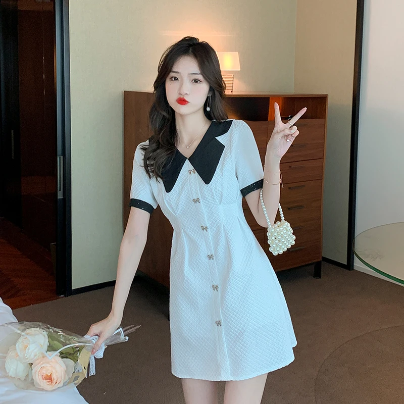 

COIGARSAM Summer Dress Women 2022 New French Style White Black Blue Dresses Dropshipping