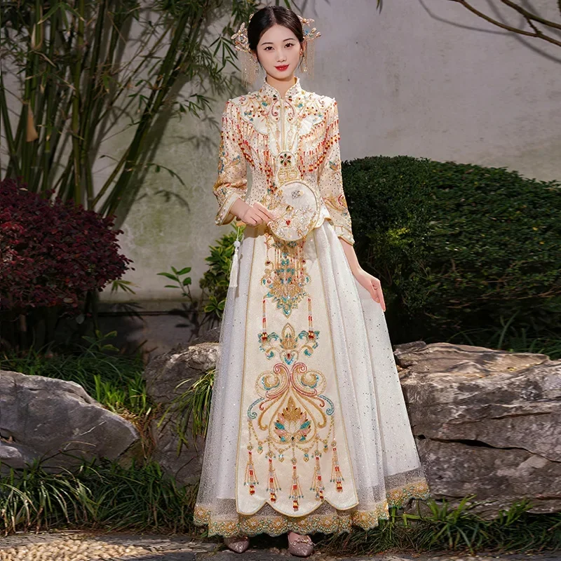 Элегантное Новое китайское свадебное платье Xiuhe для невесты с драконом и