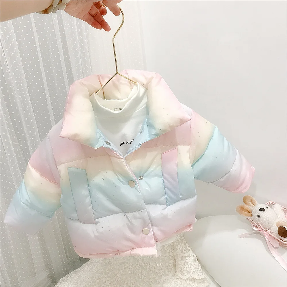 

Children Clothing 2022 Autumn Winter Girls New Fashionable Thick Coat Warm Casual Rainbow Colour Sweet Cute Clothes for Girls