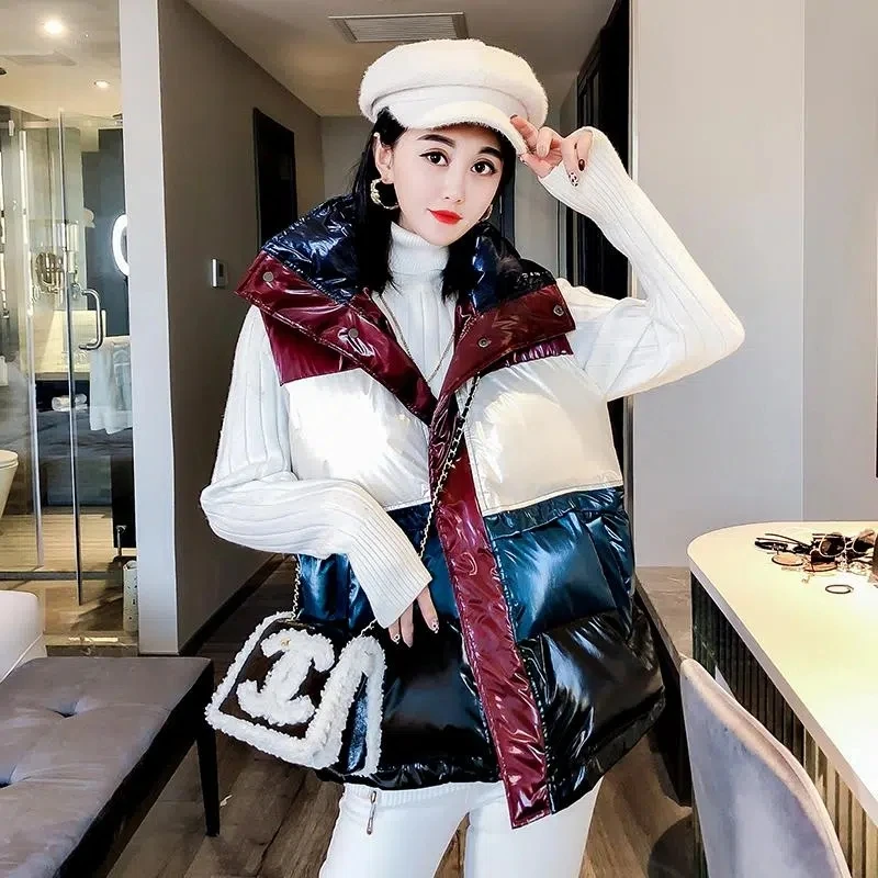 Shiny Down Cotton Vest Womens Autumn Winter 2022 New Korean Version Of The Hooded Loose Fashion Warm Vest Waistcoat Female