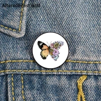 butterfly in bloom printed pin custom funny brooches shirt lapel bag cute badge cartoon enamel pins for lover girl friends