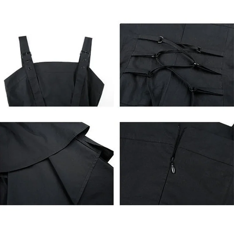 QWEEK черное платье-комбинация в стиле Харадзюку уличная одежда Корейском 2021