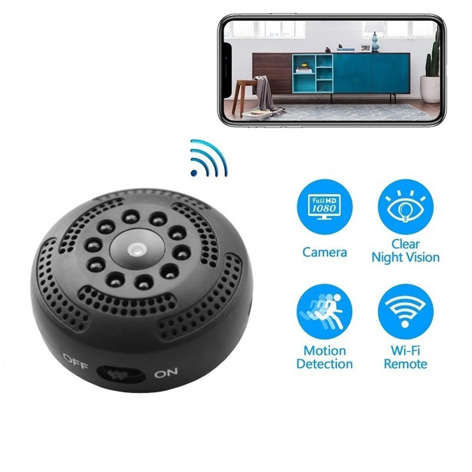 

Мини-камера видеонаблюдения с Wi-Fi, 1080P, HD