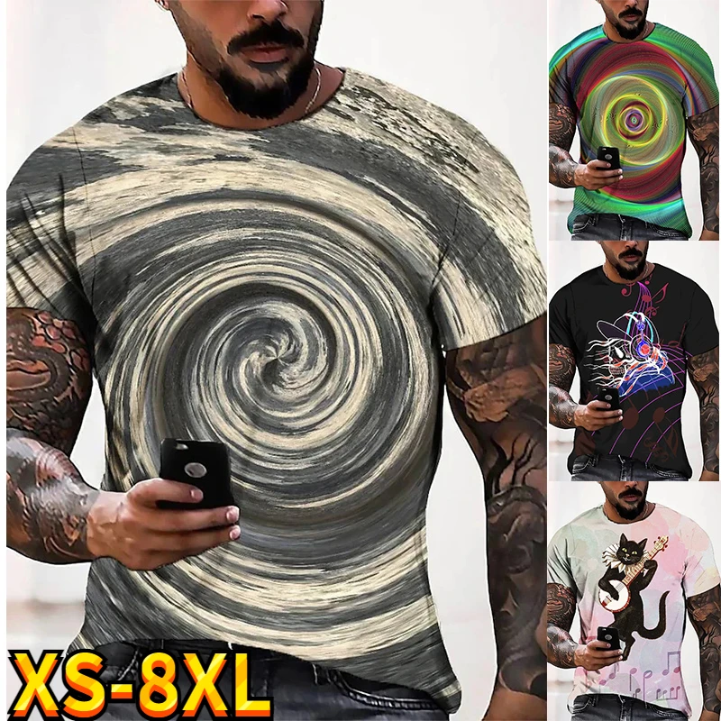 

2022 Summer Men's Cat Printed Painting Tee Shirts Comfortable Casual Tops Oversized Pullover New Design Streetwear Plus Size