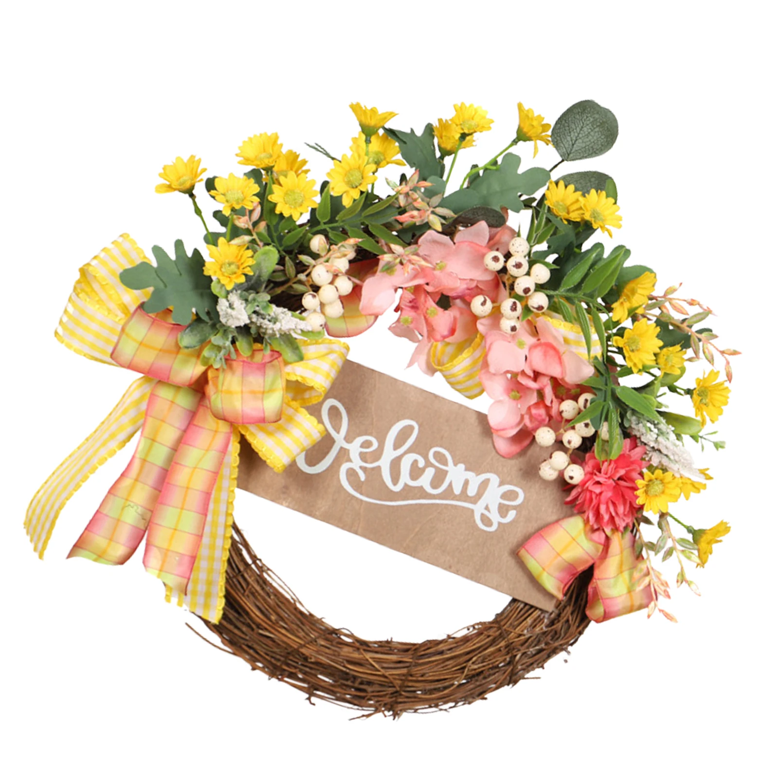

Artificial Flower Wreath Yellow Daisy Garland For Front Door Decorative Wreath Home Party Festival Wedding Decor