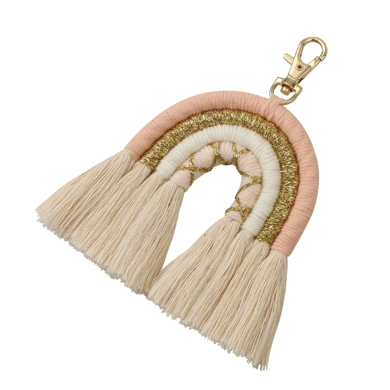 

Rainbow Keychains Women Boho Handmade Key Holder Keyring Macrame Bag Charm Car Hanging Jewelry Gifts