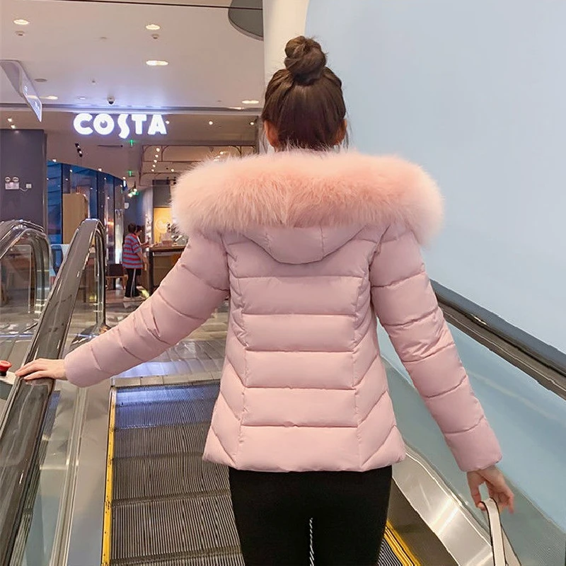 Winter Jacket 2022 Women's Solid Warm Parkas Fur Collar Removable Cap Casual Cotton Down Overcoat High Quality Short Ladies Coat