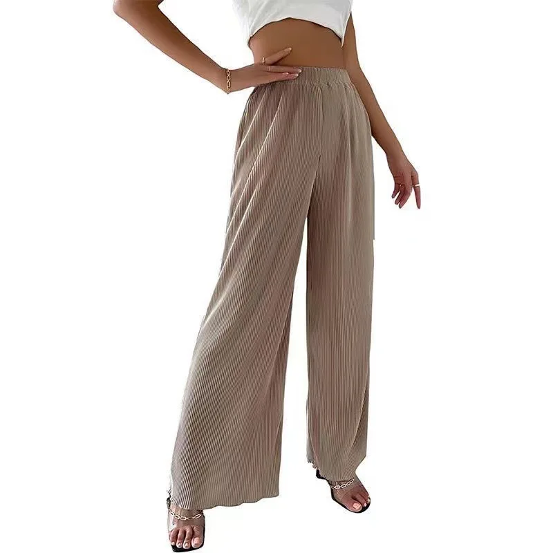 2023 Spring and Summer New Women's Casual Loose Solid Color Pleated Vertical Wide-leg Pants Streetwear Women