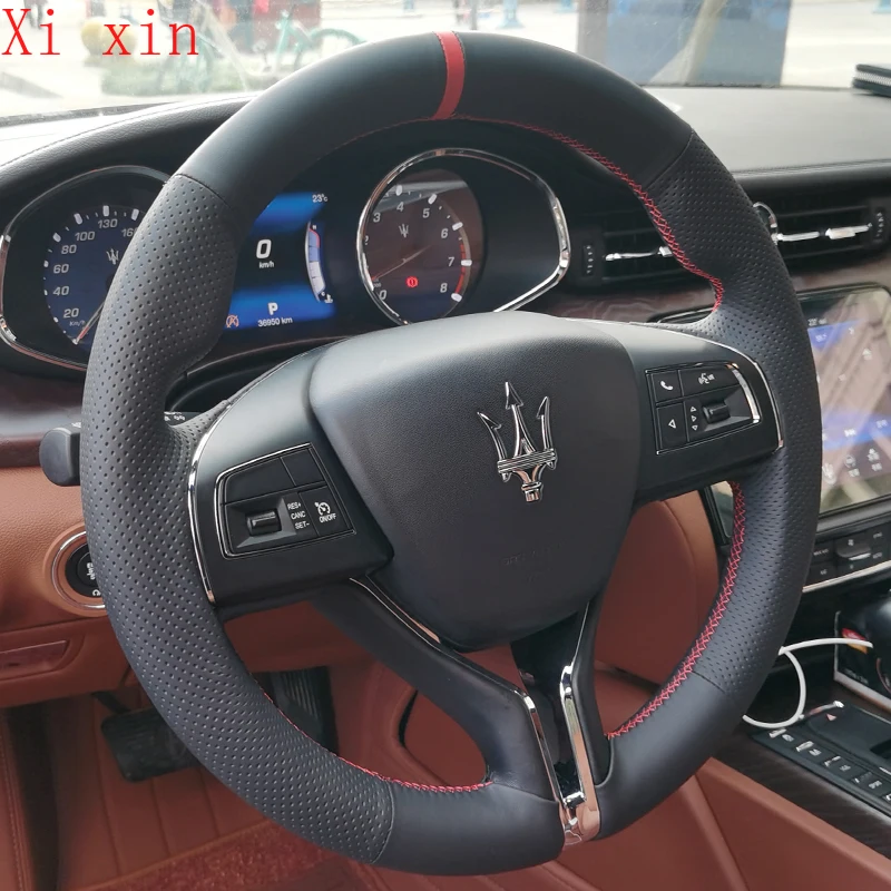 

For Maserati Ghibli Levante Quattroporte GT DIY private custom hand sewn leather steering wheel cover car interior decoration