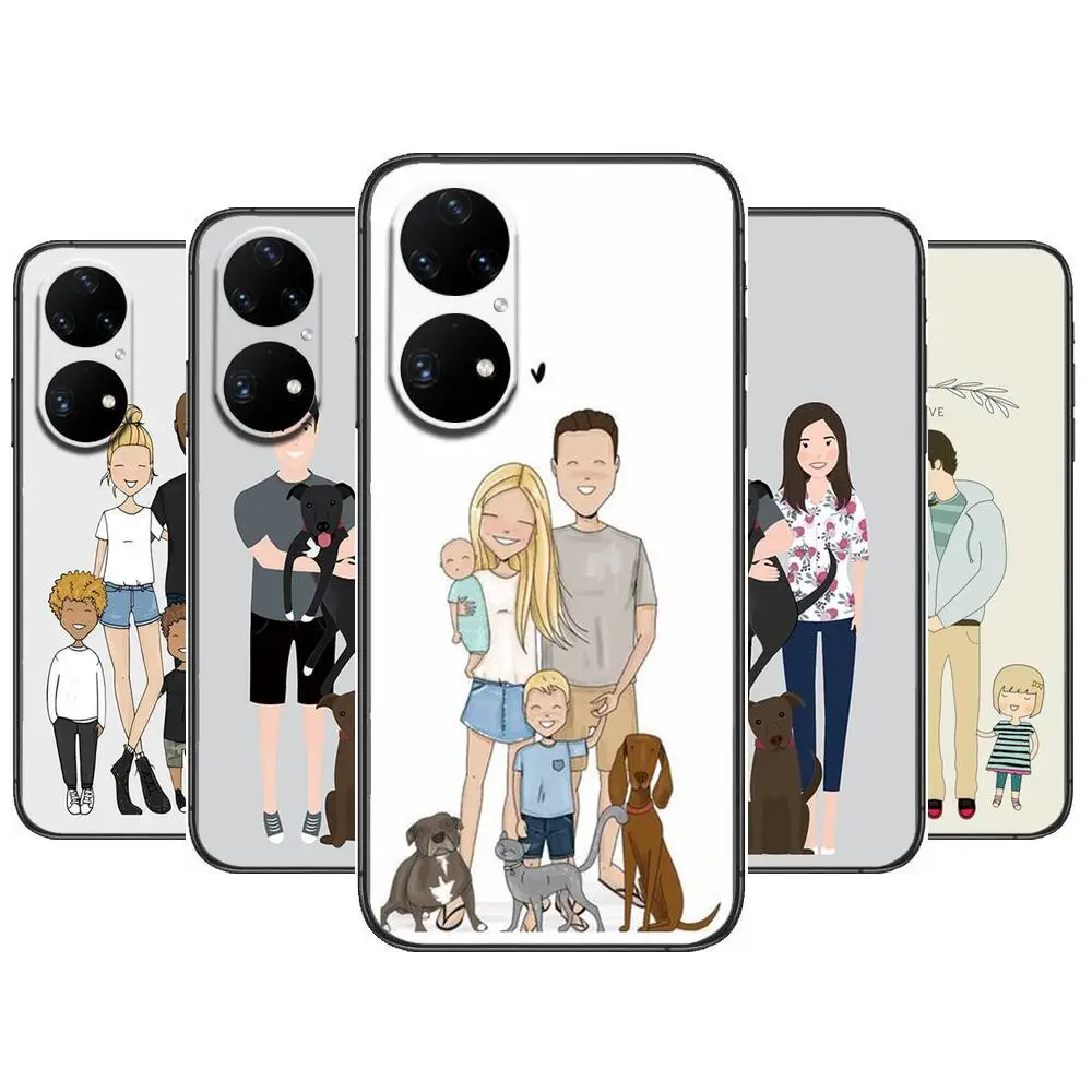 

family couple puppy Phone Case For Huawei p50 P40 p30 P20 10 9 8 Lite E Pro Plus Black Etui Coque Painting Hoesjes comic fas