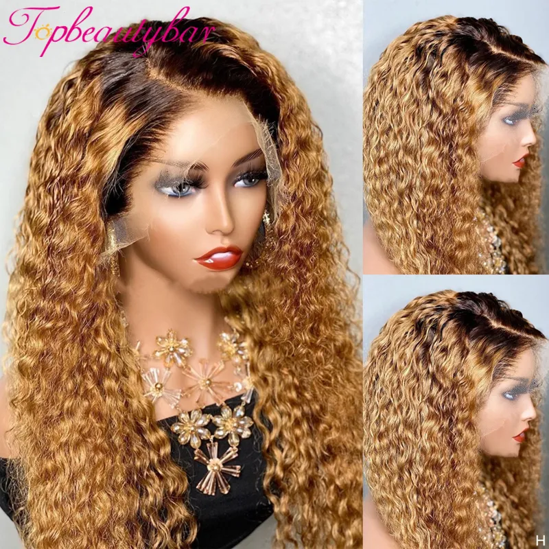 Topbeautybar Ombre Blonde 13X4 Lace Front Wigs 180% Curly Brown Brazilian Remy Lace Front Human Hair Wigs For Women Preplucked