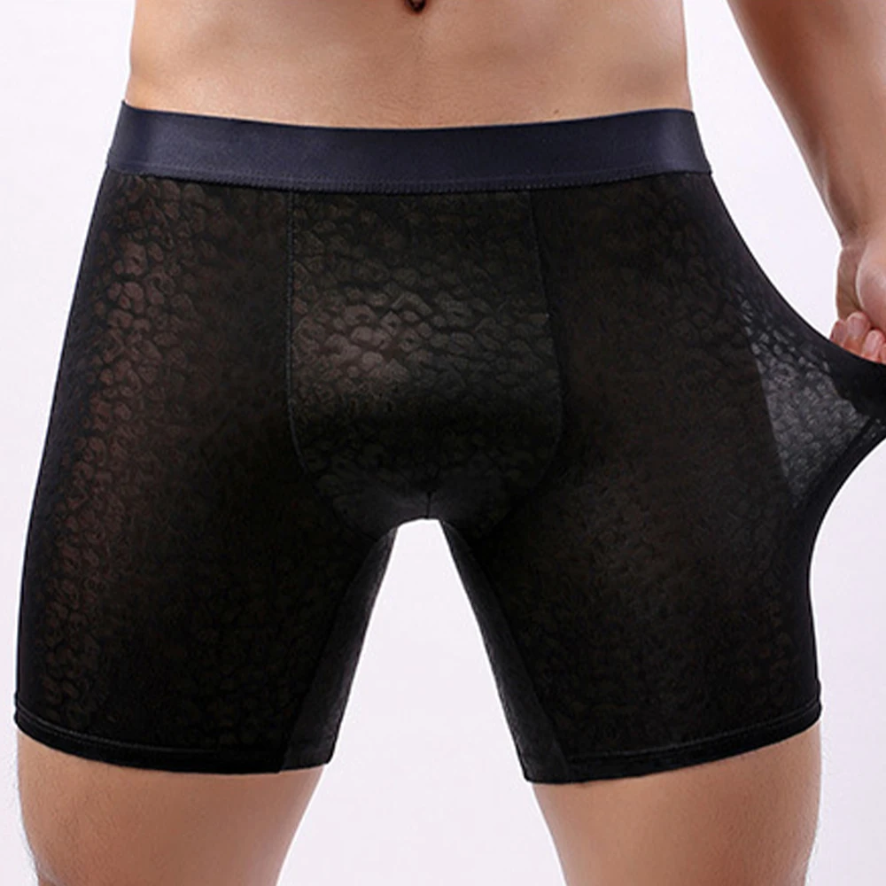 

Ice Silk Mens Boxer Briefs Ultra Soft Stretch Underwear Sexy Long Leg Underpants Shorts U Convex Pouch Elastic Boxershorts Men