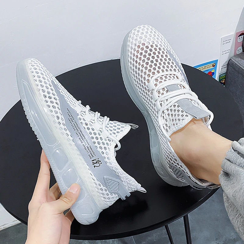 Men Sneakers Lace-up Mesh Breathable Jogging Walking Shoes Ultralight Male Couple Sport Footwear Soft Comfort Tennis Shoes Homme