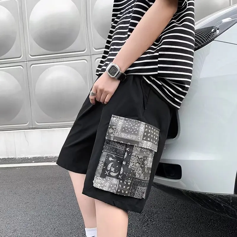 

Workwear Shorts Men's Summer Fashion New Brand Black Harajuku Patchwork Cargo Shorts Fashion Mens Hip Hop Korean Short Pant