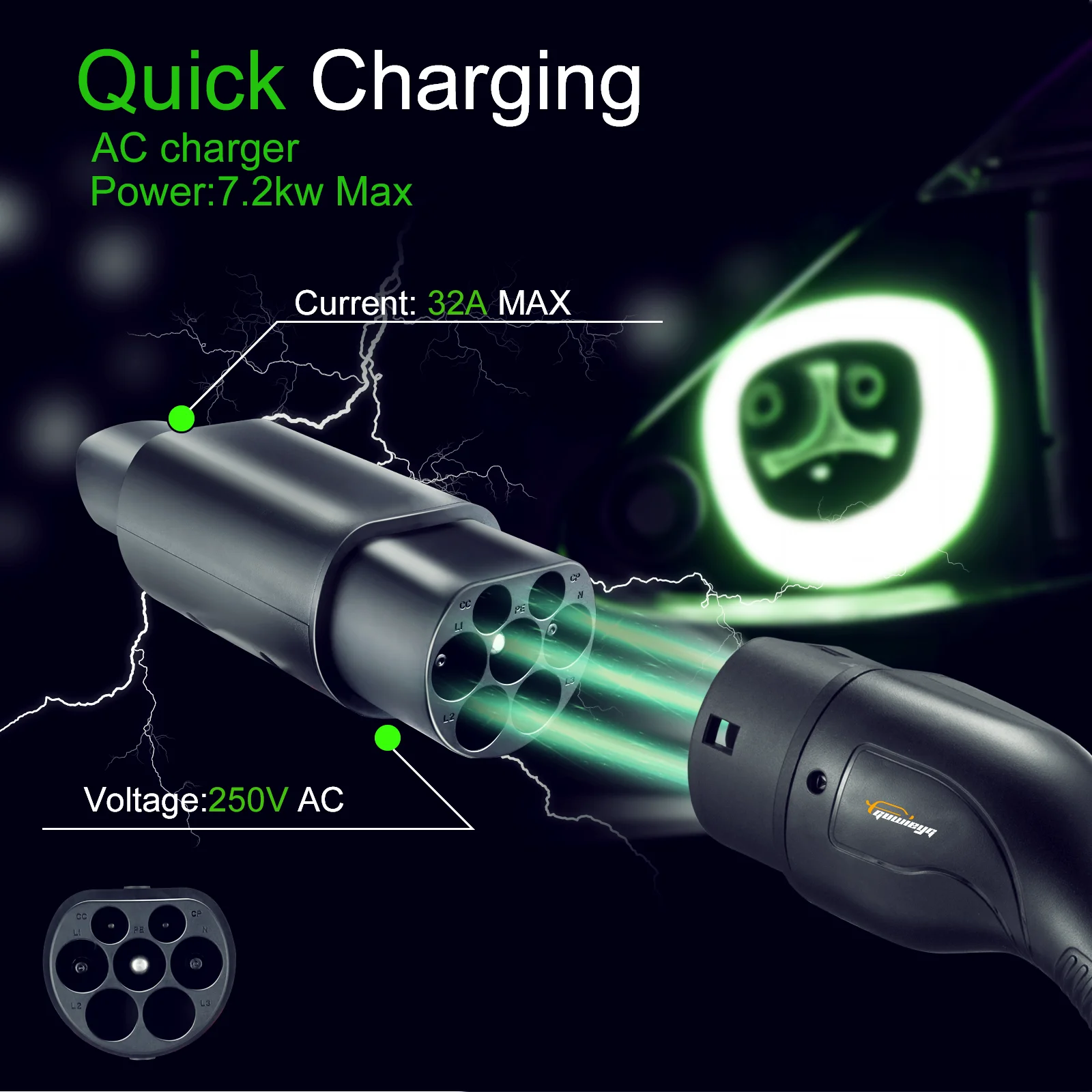 Адаптер GUWIEYG type 2-Tesla переменный ток кВт подходит для зарядного устройства 2 EV