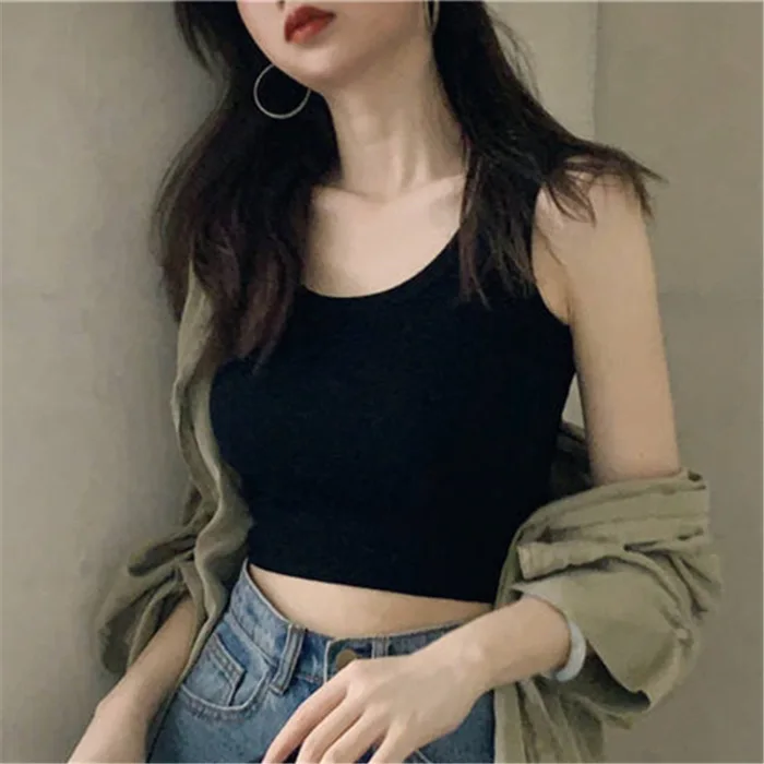 

Short style with bottom sleeveless suspender top for women in spring and summer, black, tight-fitting, navel-exposed vest