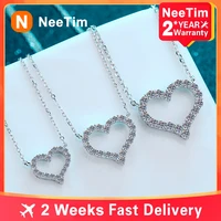 neetim d color moissanite necklace heart pendant 925 sterling sliver white gold plated chain with gra fine neck chain for women