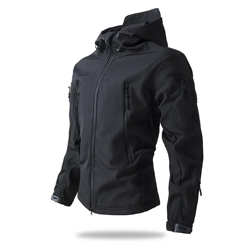 Mens Tactical Jacket Hiking Shark Skin Soft Shell Clothes Windbreaker Flight Pilot Hood Outdoors Fleece Field