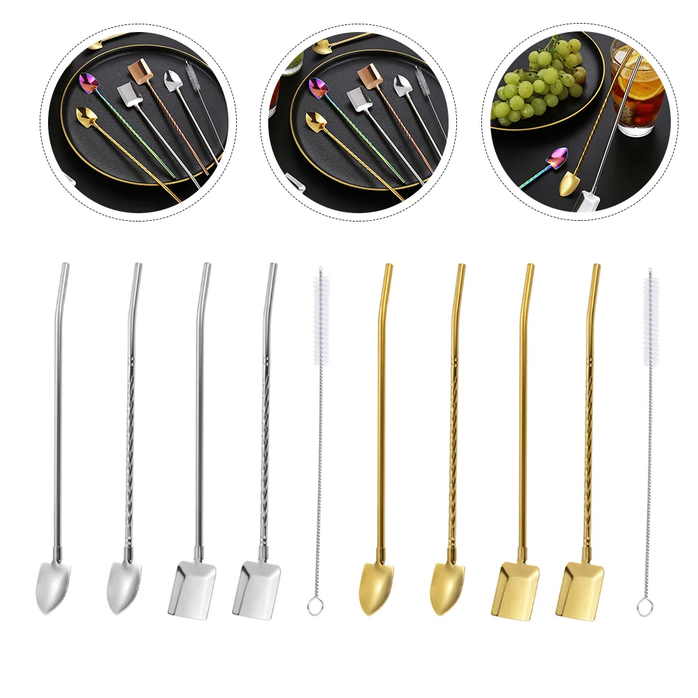 

Spoon Straws Straw Spoons Kitchen Rainbow Accessories Dessert Stir Cocktail Drinking Stirring Smoothie Scoop Stainlessmetal