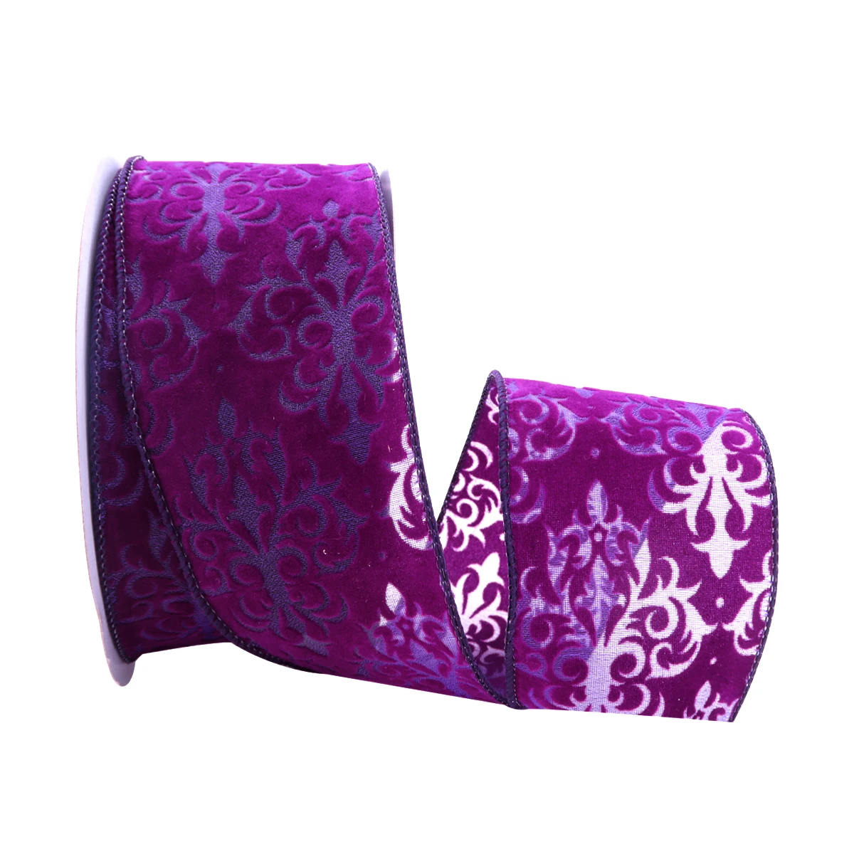 

25 Yards/Roll 63mm Wire Edged Purple Velvet Ribbon with Flower Style for Hair Bow Making Supplies Wedding Decor Gift Wrap 2270