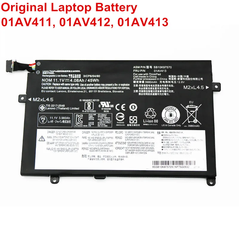 

11.1V 45WH Genuine New 01AV411 01AV412 01AV413 Laptop Notebook Battery For Lenovo ThinkPad E470 E470C E475 SB10K97568 SB10K97569