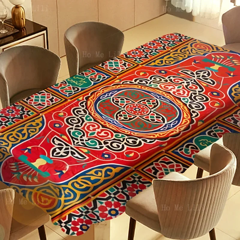 Египетская традиционная цветная дизайнерская скатерть с красным узором