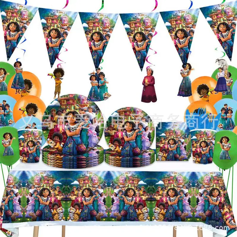 

Birthday party disposable cutlery Paper plates paper cups paper towels tablecloth balloons pull flags Party supplies
