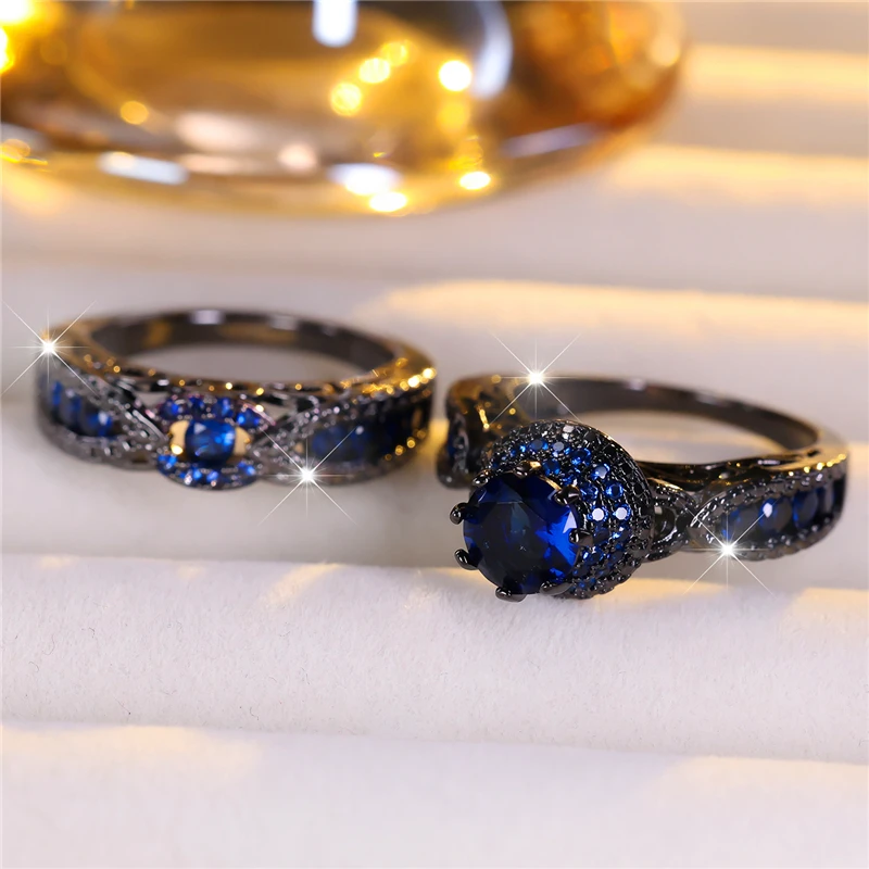 Роскошный женский комплект обручальных колец с голубым цирконом милые черные и