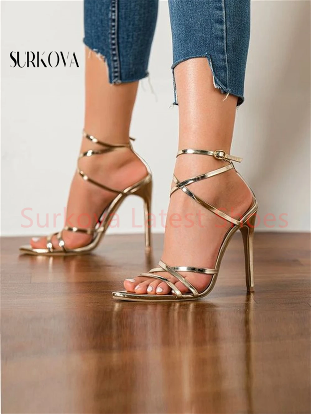 Cross Narrow Strap High Heel Sandals for Women Pointed Open Toe Ankle Strap Back Strap Women's Stilettos Shoes New Runway Shoes