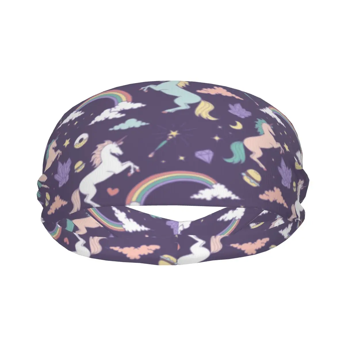 

Фиолетовая эластичная повязка для волос с изображением сказочного единорога, повязка на голову для йоги, обруч для волос для макияжа, повяз...