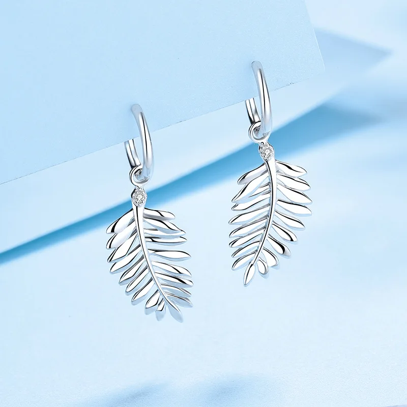 

925 Sterling Silver Moissanite Leaf Hoop Earrings For Women Girls Party Anniversary Gift Personality Jewelry