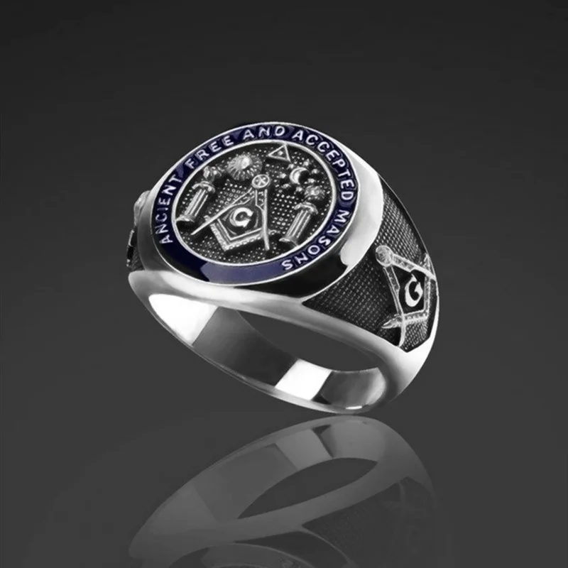 

Silver personalized jewelry Masonic logo retro trendy men's oil dripping ring