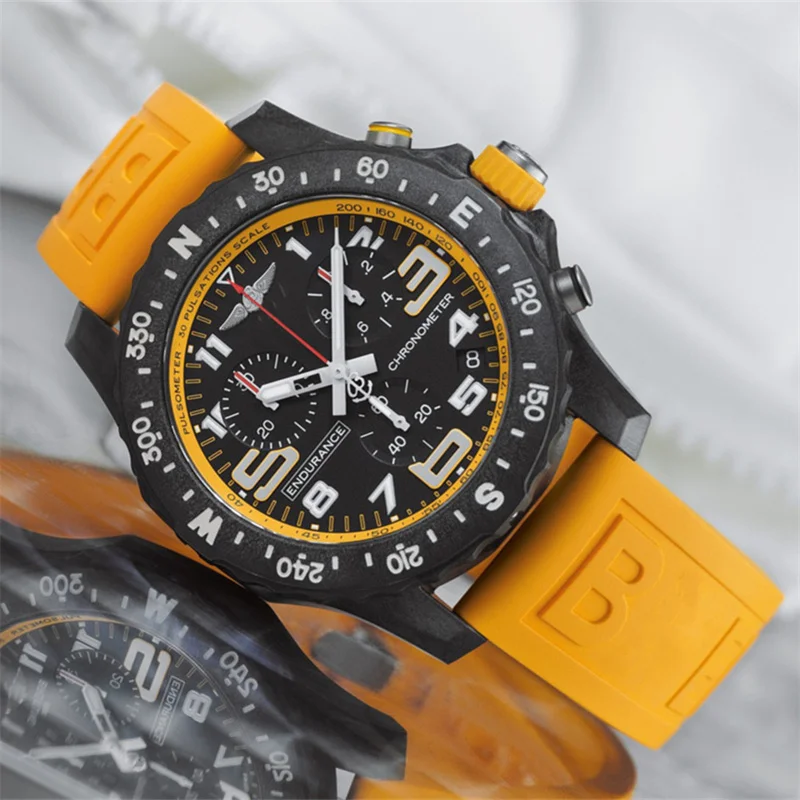 

Breitling Endurance Pro Chronograph Quartz Black Dial Multifunctional Fashion Business Sports Calendar Silicone Strap Men Watch