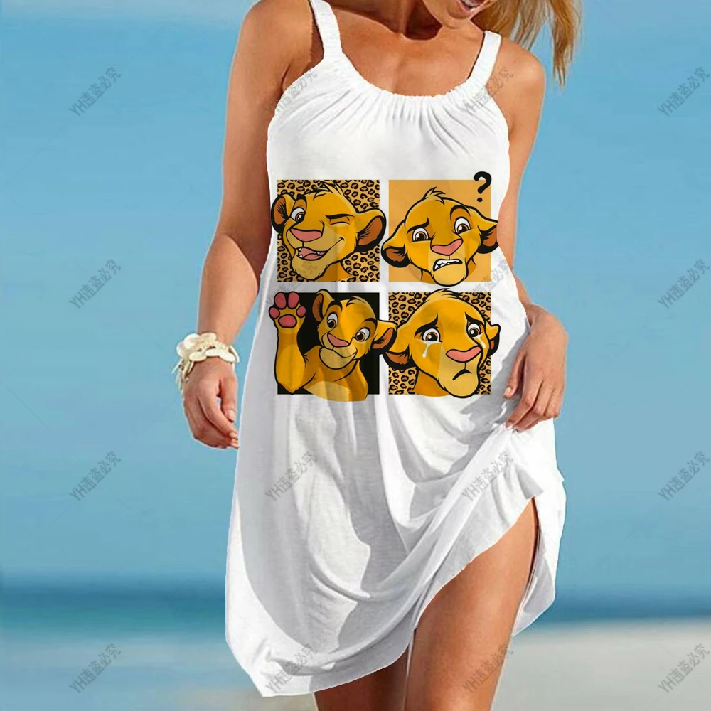 

Disney's The Lion King Summer 3D Print Cartoon Dresses For Women 2022 Backless Women's Beach Dress Cute Sexy Loose Sling Beach
