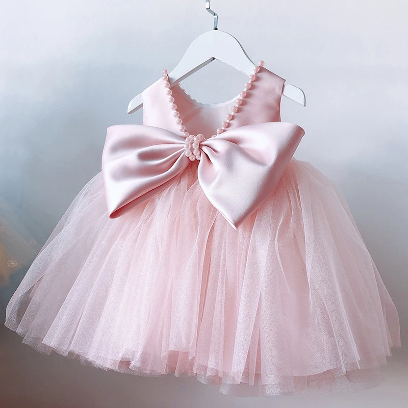 

Toddler Girls 1st Birthday Clothes Backless Bow Cute Baby Baptism Gown Kids Wedding Party Elegant Princess Dress for Girls Dress