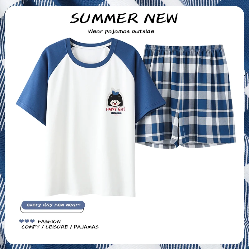 

2022 летняя Хлопковая женская пижама с мультяшным принтом, повседневная женская пижама с коротким рукавом, домашняя пижама 5XL для сна и отдыха