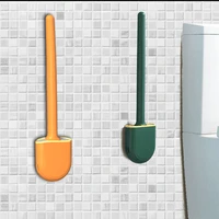 wall mounted toilet brush with holder set long handled soft rubber brushes head detachable handle for bathroom accessories